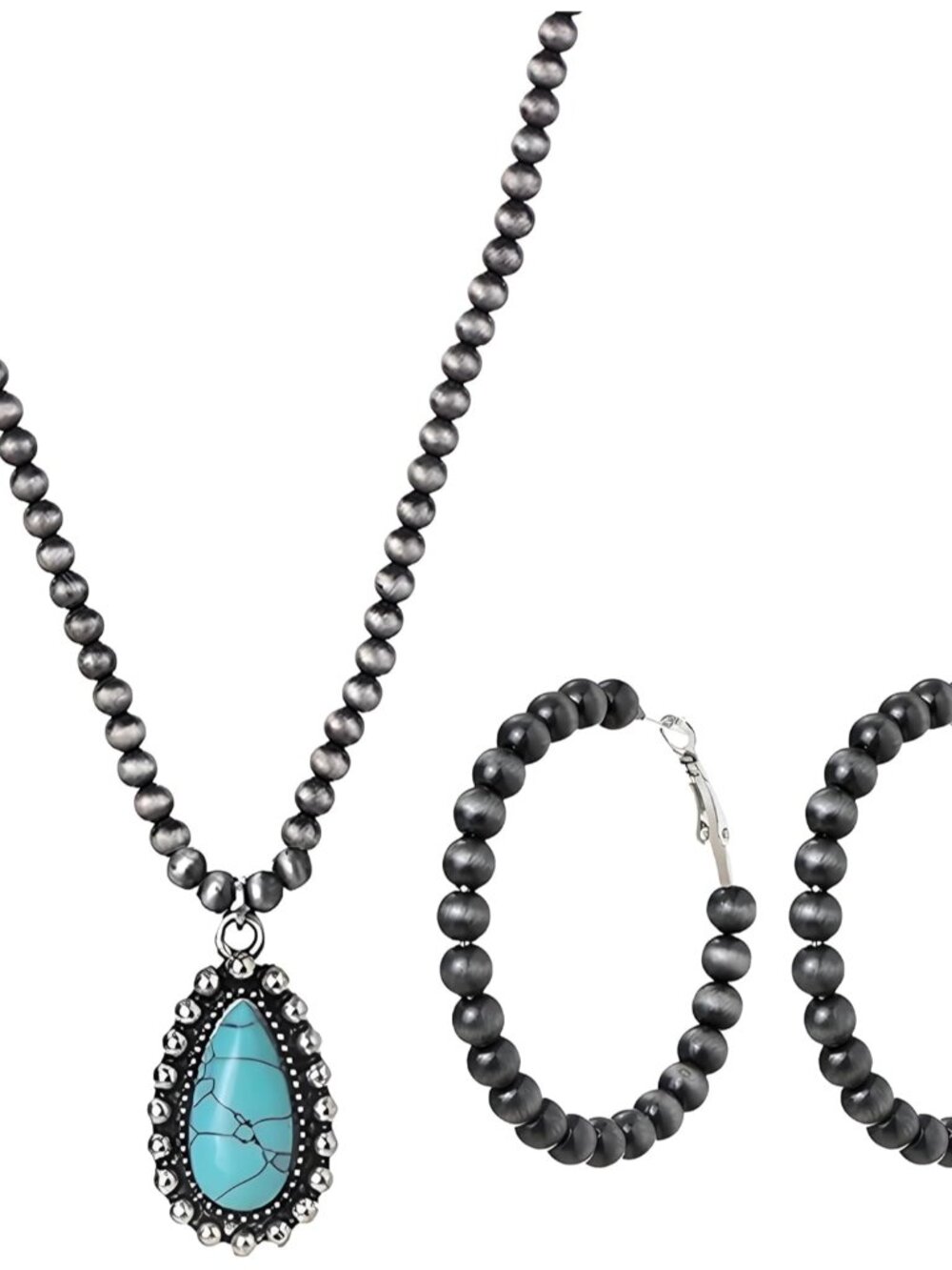 Western Navajo Pearl Earring Necklace Sets for Women Boho Leaf Teardrop Pearls T